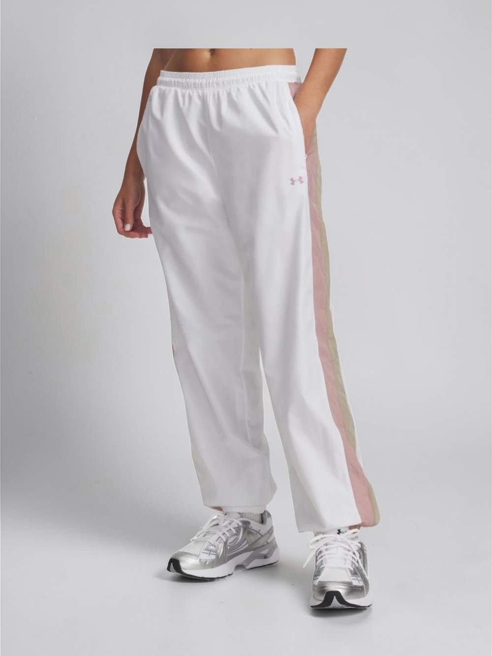 Under Armour Icon Crinkle Track Pants with Pink & Tan Side Stripe, NWT